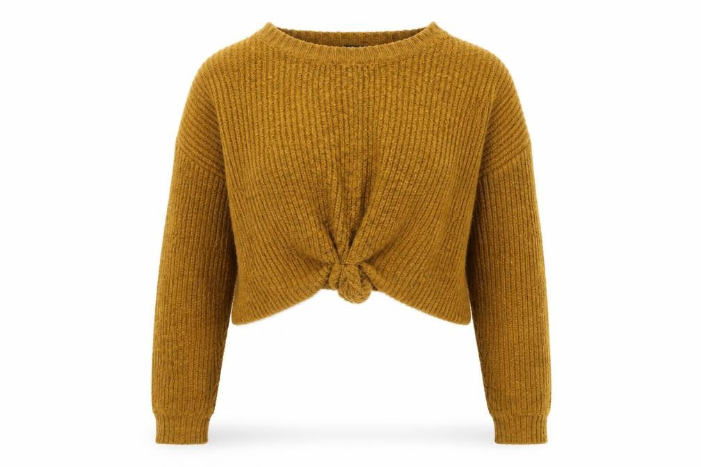 New Look Womens Yellow Boat Neck Acrylic Pullover Jumper Size M - Knot Front