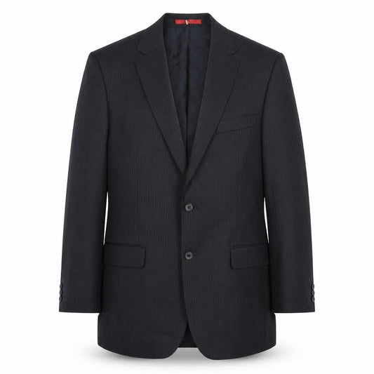 Front view of Burton men’s black striped polyester jacket suit jacket, size 40, regular
