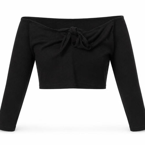 Divided by H&M Womens Black Acrylic Cropped Blouse Size M Off the Shoulder