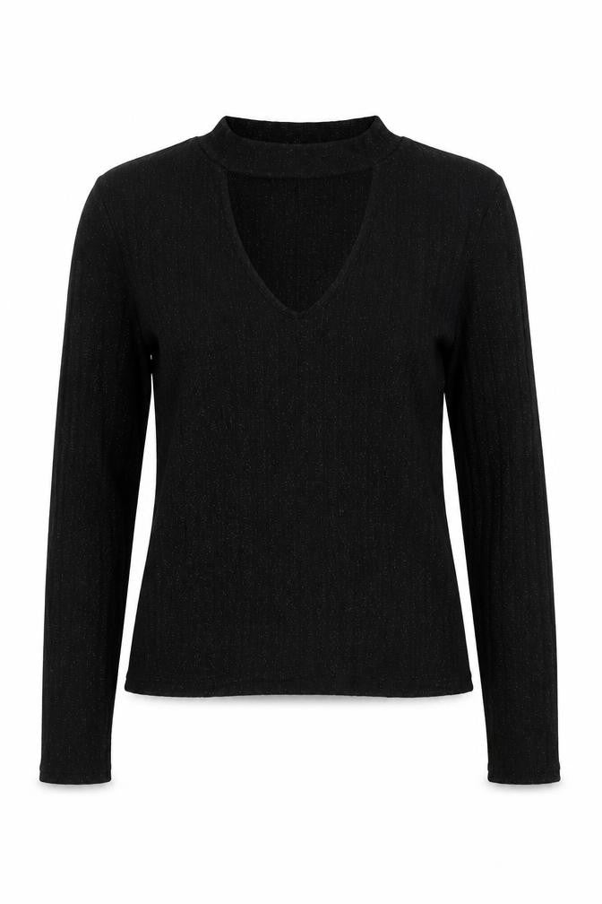 Front view of H&M women’s black v-neck polyester jumper, size S