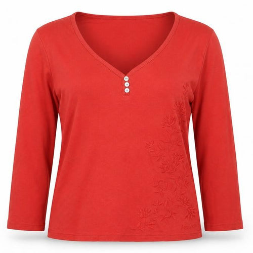 Debenhams Womens Orange Cotton Basic Blouse Size 12 V-Neck - Flower Detail