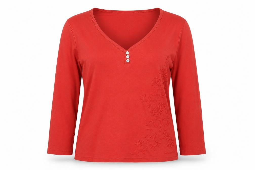 Debenhams Womens Orange Cotton Basic Blouse Size 12 V-Neck - Flower Detail