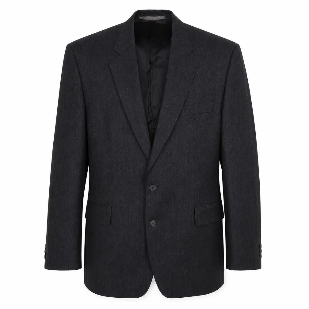 Front view of The Label men’s grey striped wool jacket suit jacket, size 44, regular