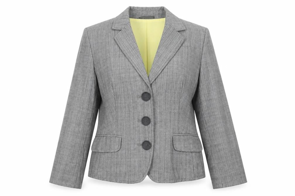 Front view of Next women’s grey polyester jacket suit jacket, size UK 14