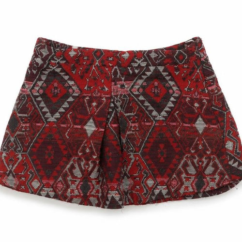Zara Girls Red Geometric Polyester A-Line Skirt Size 5 Years Regular Zip
