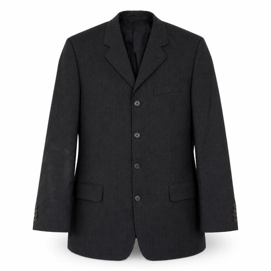 Front view of Armando men’s grey striped polyester jacket suit jacket, size 42, regular