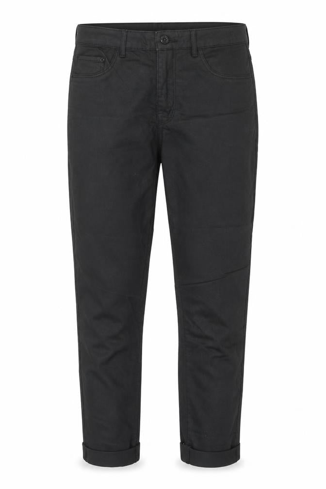 Front view of H&M women’s black cotton trousers, size UK 30, in regular zip - coated