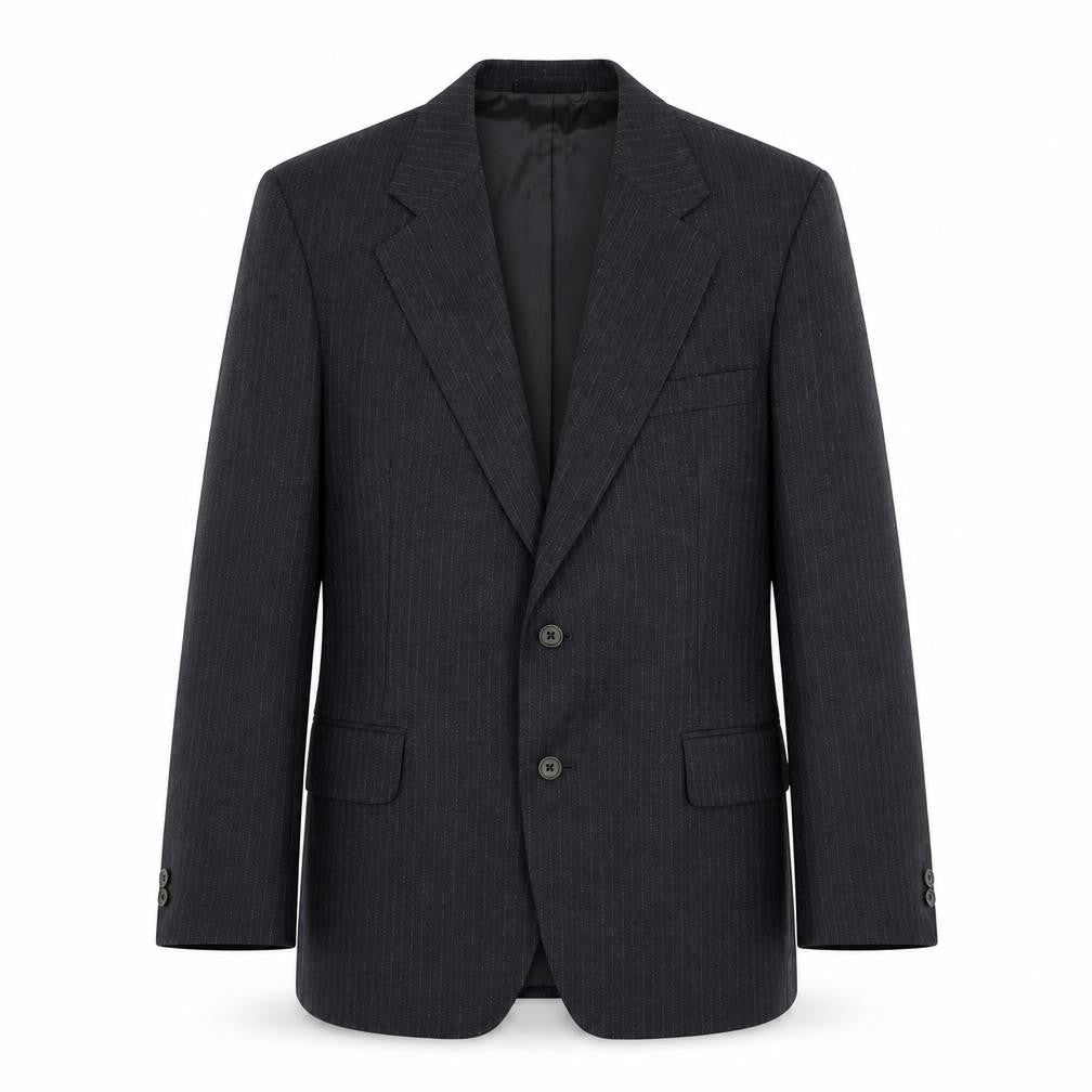 Front view of Blue Quill men’s grey striped wool jacket suit jacket, size 40, regular