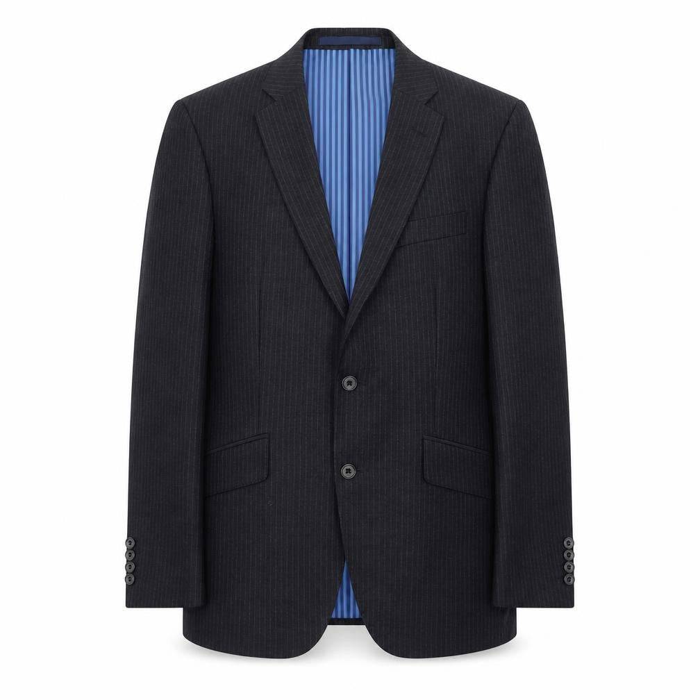 Front view of Marks & Spencer men’s grey striped wool jacket suit jacket, size 38, regular