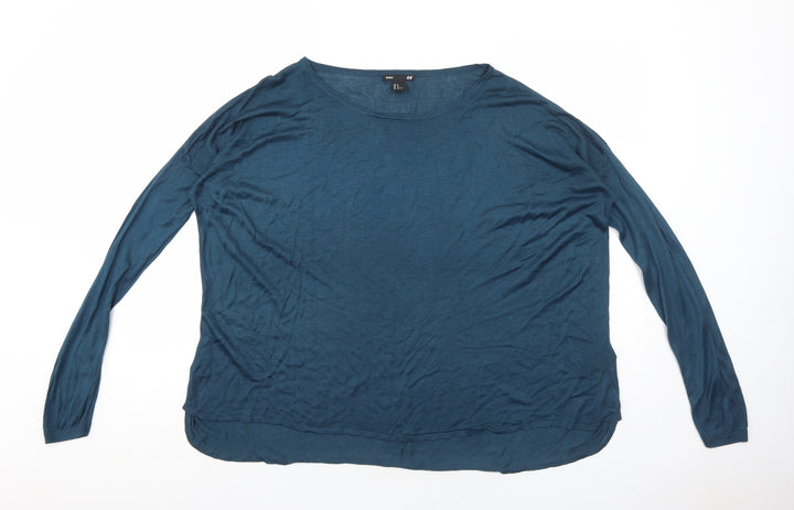 H&M Womens Blue Boat Neck Acrylic Pullover Jumper Size M