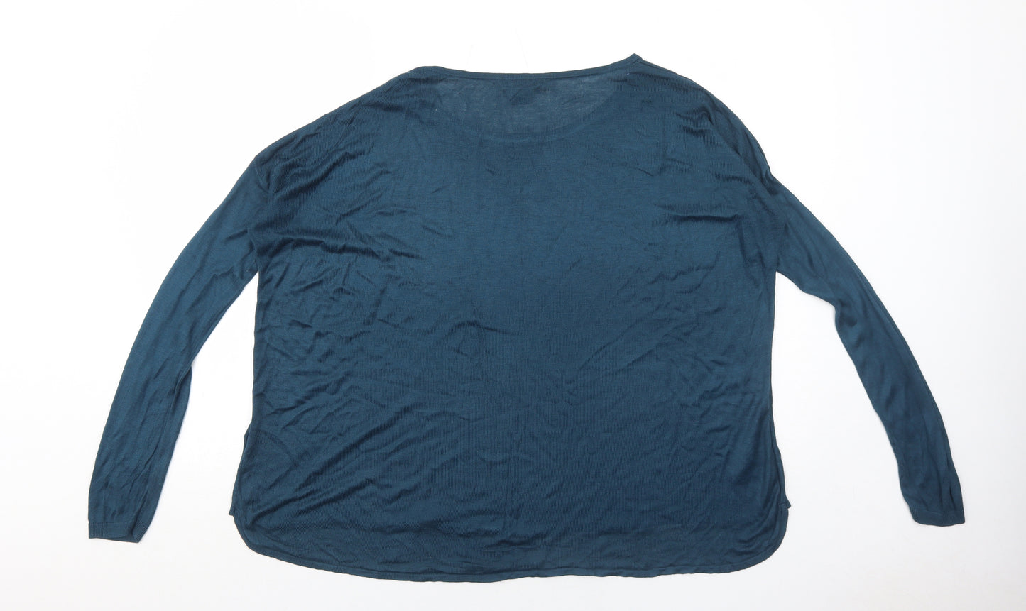 H&M Womens Blue Boat Neck Acrylic Pullover Jumper Size M
