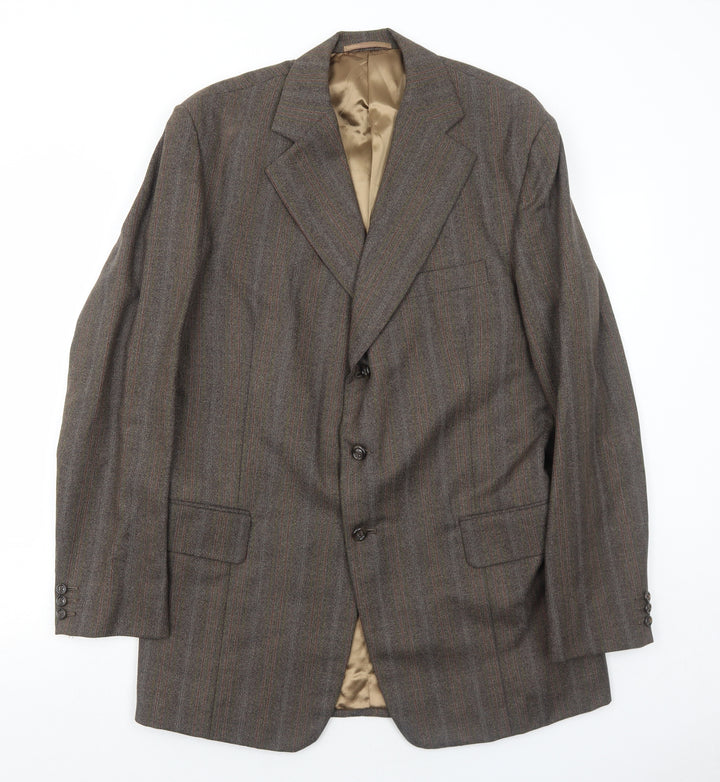 John Atkinson Mens Brown Striped Wool Jacket Blazer Size 42 Regular