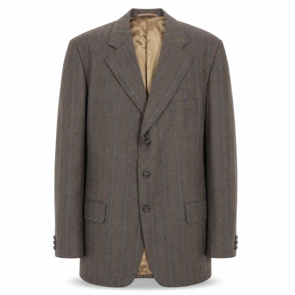 Front view of John Atkinson men’s brown striped wool jacket blazer, size 42, regular