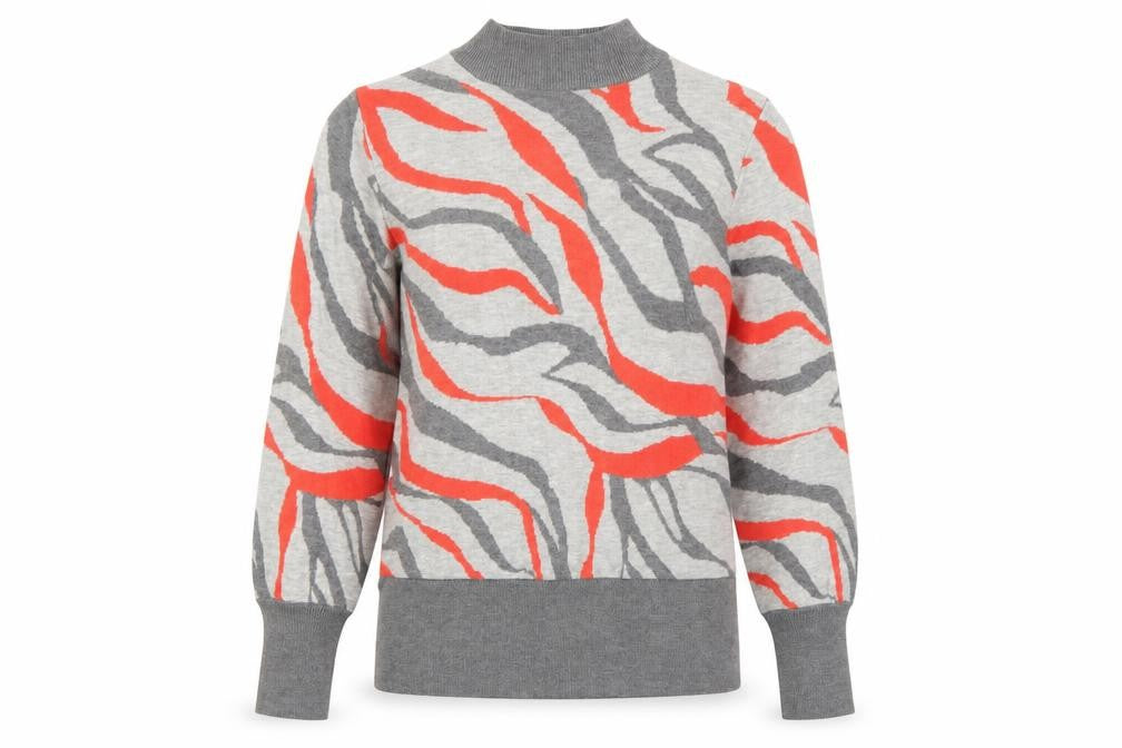 Marks and Spencer Womens Grey High Neck Geometric Viscose Pullover Jumper Size S