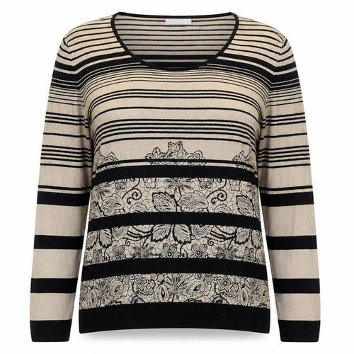Oscar B Womens Brown Scoop Neck Striped Viscose Pullover Jumper Size L