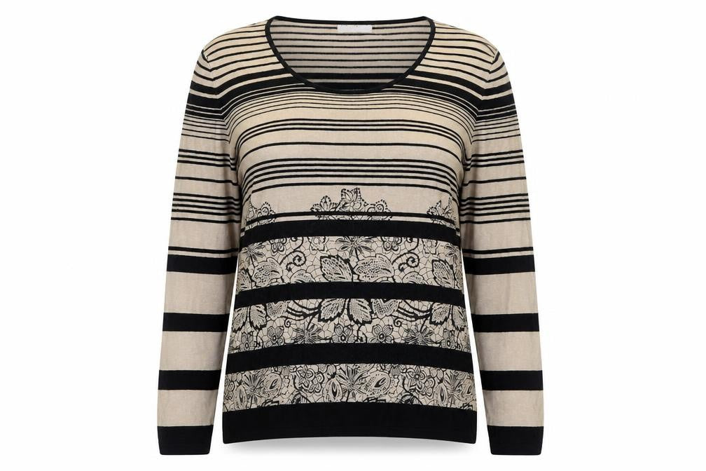 Oscar B Womens Brown Scoop Neck Striped Viscose Pullover Jumper Size L