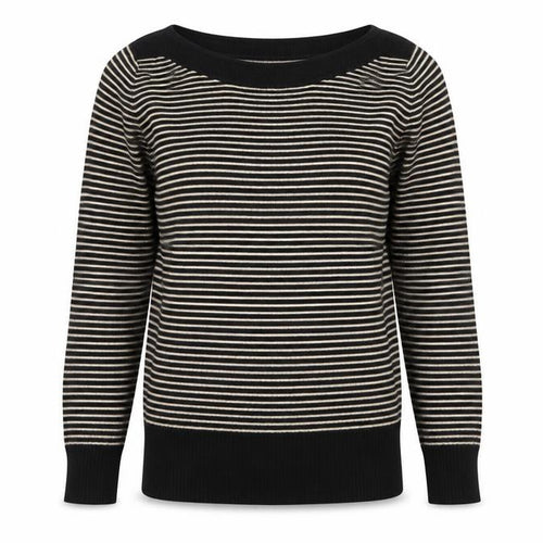 Topshop Womens Black Boat Neck Striped Acrylic Pullover Jumper Size 8