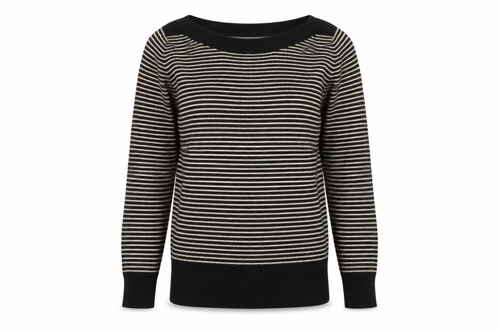 Topshop Womens Black Boat Neck Striped Acrylic Pullover Jumper Size 8