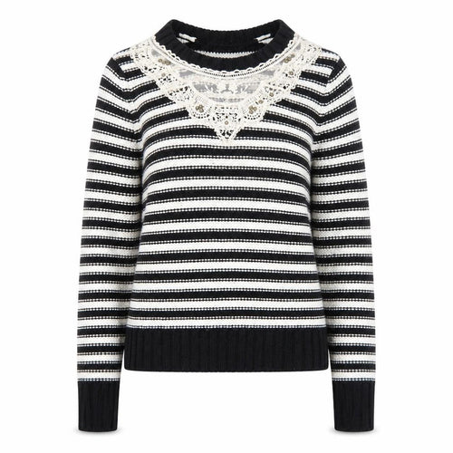 Love Knitwear Womens Black Round Neck Striped Acrylic Pullover Jumper Size 10