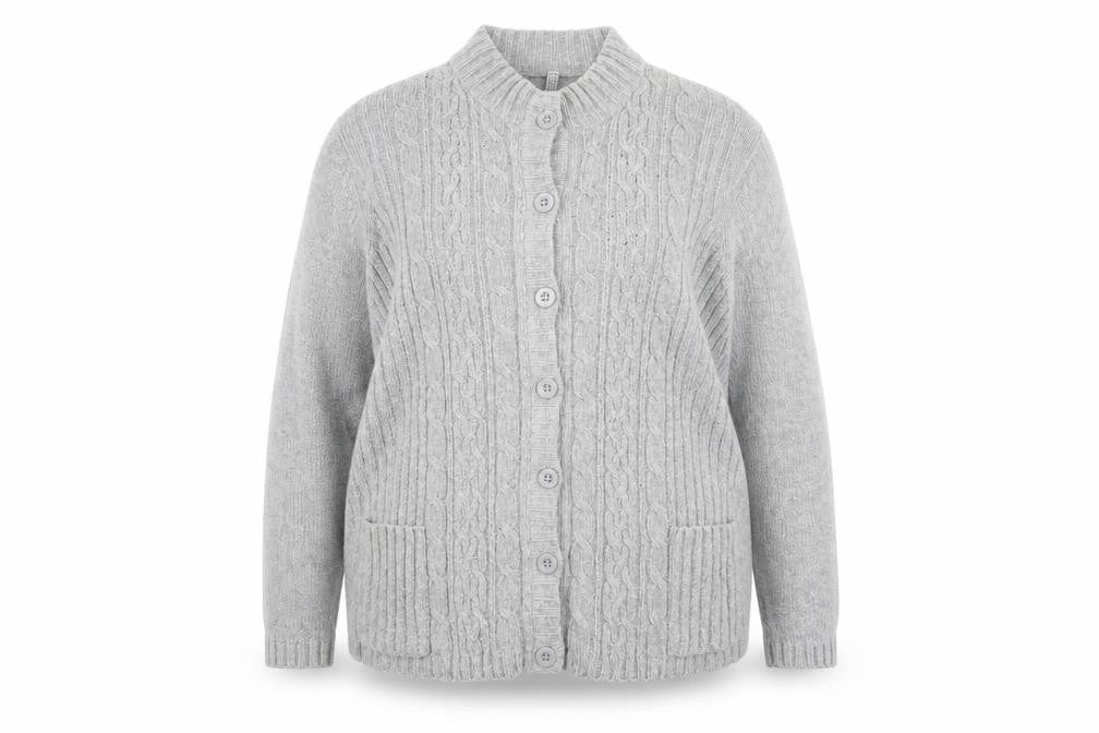 EWM Womens Grey Round Neck Acrylic Cardigan Jumper Size 20