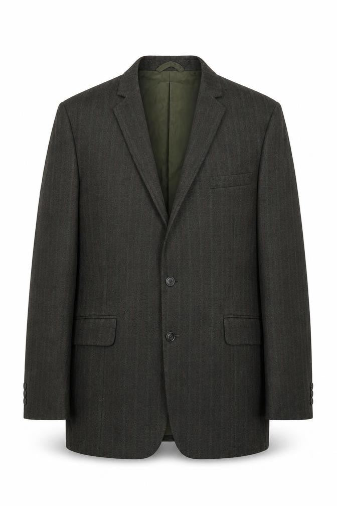 Front view of Browns men’s grey striped wool jacket suit jacket, size 42, regular