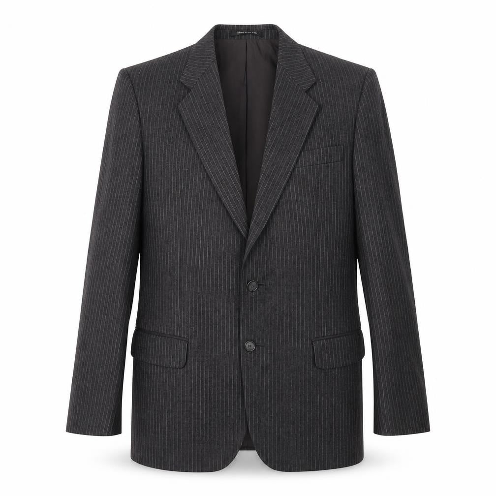 Front view of Marks & Spencer men’s grey striped wool jacket suit jacket, size 38, regular