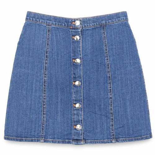 H&M Womens Blue Cotton A-Line Skirt Size 8 Button