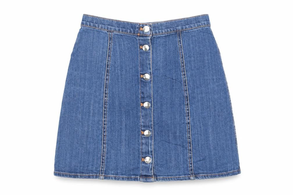 H&M Womens Blue Cotton A-Line Skirt Size 8 Button