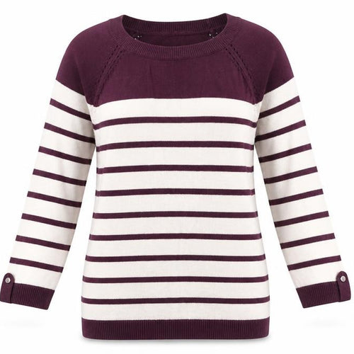 Reitmans Womens Purple Round Neck Striped Cotton Pullover Jumper Size XS