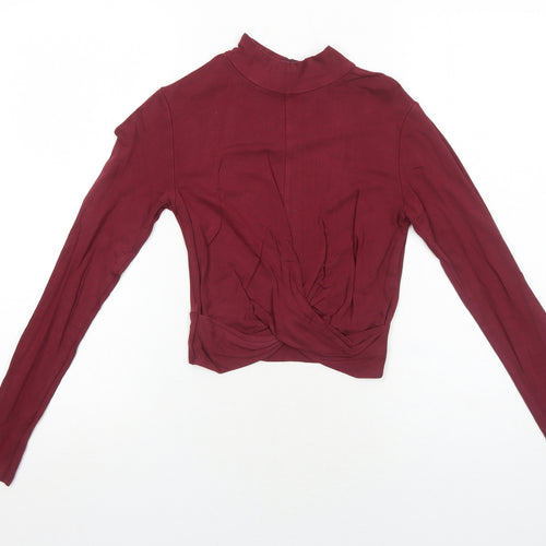 Topshop Womens Red Viscose Cropped T-Shirt Size 8 Mock Neck