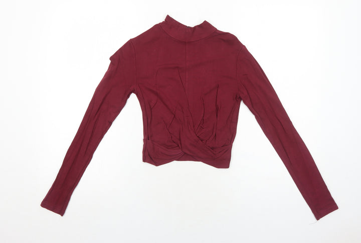 Topshop Womens Red Viscose Cropped T-Shirt Size 8 Mock Neck