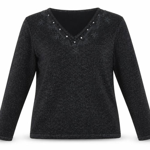 Bonmarché Womens Black V-Neck Acrylic Pullover Jumper Size S