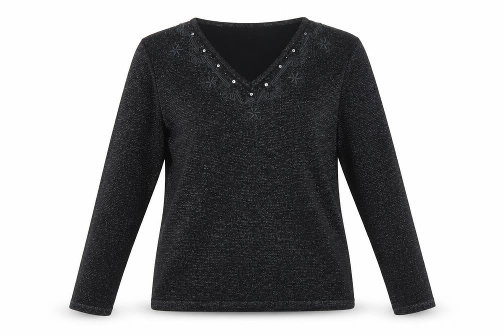 Bonmarché Womens Black V-Neck Acrylic Pullover Jumper Size S