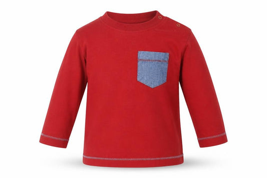 Front view of Next boys’ red cotton basic t-shirt, size 12-18, months round neck snap