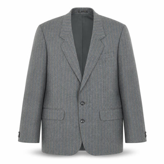 Front view of Lincroft men’s grey striped polyester jacket suit jacket, size 40, regular