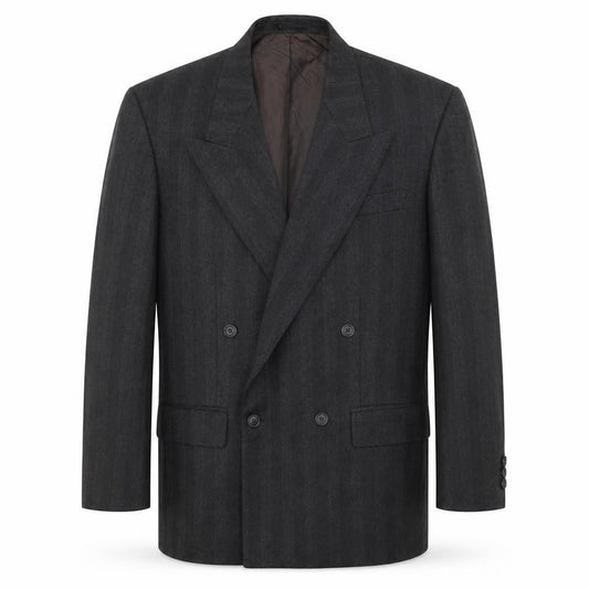 Front view of Next men’s grey striped polyester jacket suit jacket, size 40, regular