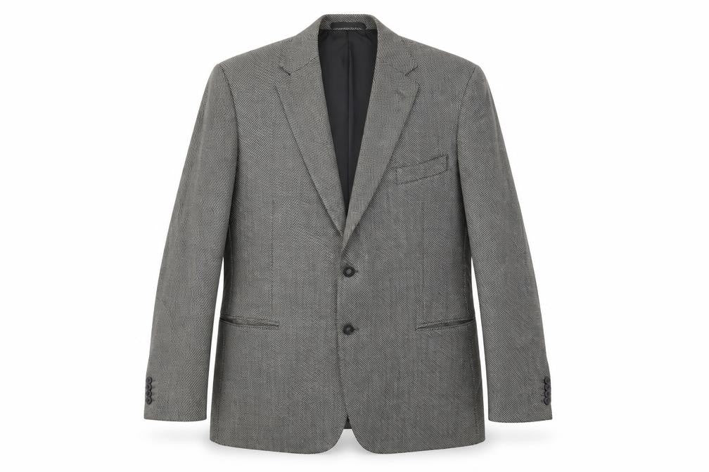 Front view of Collezione men’s grey geometric wool jacket blazer, size 44, regular