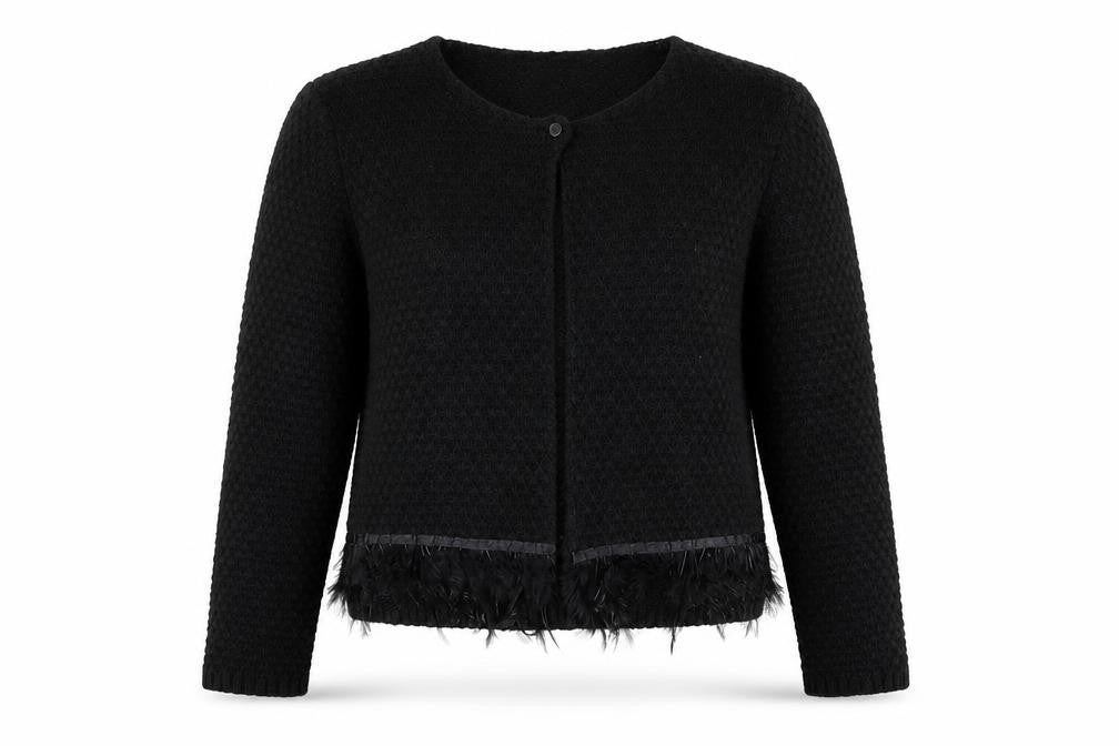 PHO Womens Black Roll Neck Acrylic Cardigan Jumper Size S