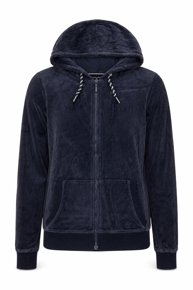 Front view of Chicoree women’s blue polyester full zip hoodie, size XS, zip