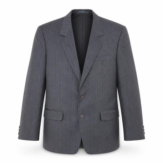 Front view of Hui men’s blue striped polyester jacket suit jacket, size 40, regular