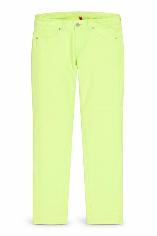 Front view of Uniqlo women’s green cotton straight jeans, size UK 24, in, 33-inch leg regular zip