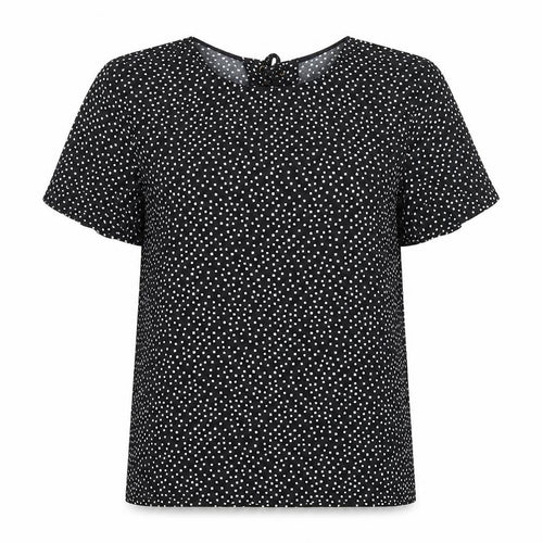 Essentiel Womens Black Polka Dot Polyester Basic T-Shirt Size 12 Round Neck