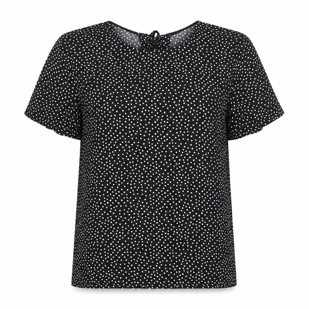 Essentiel Womens Black Polka Dot Polyester Basic T-Shirt Size 12 Round Neck