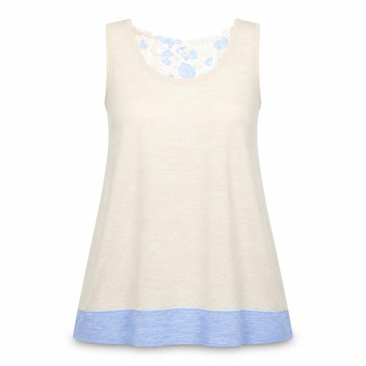 Front view of Next women’s beige colourblock acrylic basic tank, size UK 12, round neck