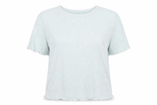 Front view of Berkertex women’s blue polyester basic t-shirt, size UK 16, round neck