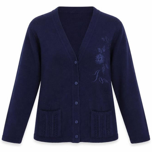 Florida Womens Blue V-Neck Acrylic Cardigan Jumper Size M