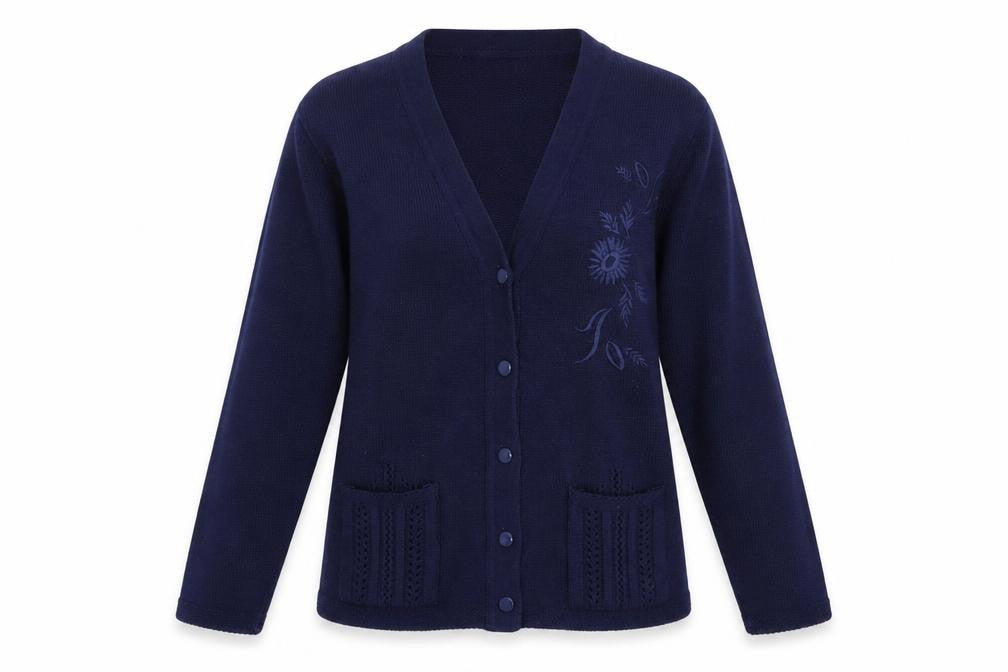 Florida Womens Blue V-Neck Acrylic Cardigan Jumper Size M