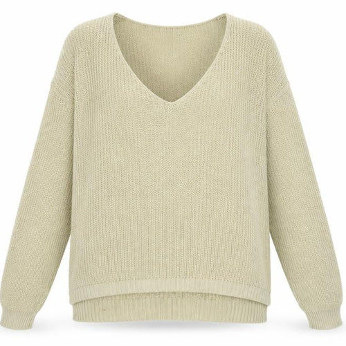 Boohoo Womens Beige V-Neck Acrylic Pullover Jumper Size M