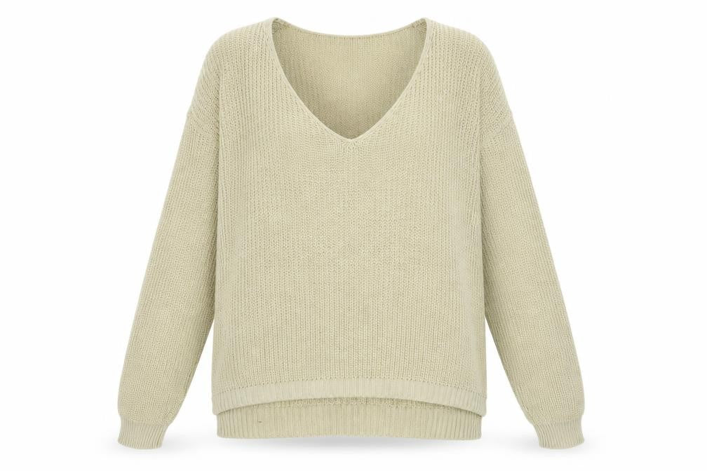 Boohoo Womens Beige V-Neck Acrylic Pullover Jumper Size M