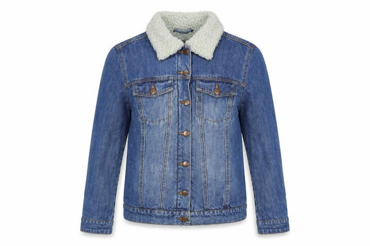Front view of South women’s blue jacket, size UK 10, button